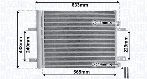 350203862000, Condenser, air conditioning, MAGNETI MARELLI, 9673629480, 9677145480, 9817334080, 0803.3038, 09015702, 350402, 43712, 822564, 8FC351012-364, 941091, AC965000S, CNA5308D, DCN21022