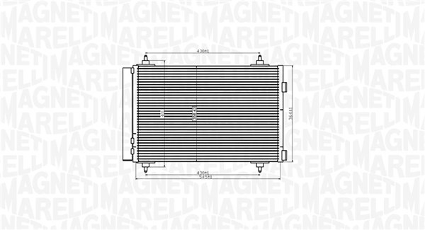 350203916000, Condenser, air conditioning, MAGNETI MARELLI, 6455CY, 6455GK, 6455HL, 9682531980, 0803.3022, 09005230, 35610, 43195, 818170, 8FC351317-571, 94758, CNA5240D, DCN07019