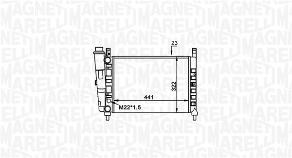 350213162300, Radiator, engine cooling, MAGNETI MARELLI, 5938967, 7556135, 7561478, 7561479, 7628968, 7652127, 7739937, 7739939, 0104.3016, 109.007, 1.40.17008.523, 17002040, 58705, 61950, 883813, 8MK376714-051, DRM09143, FT2040