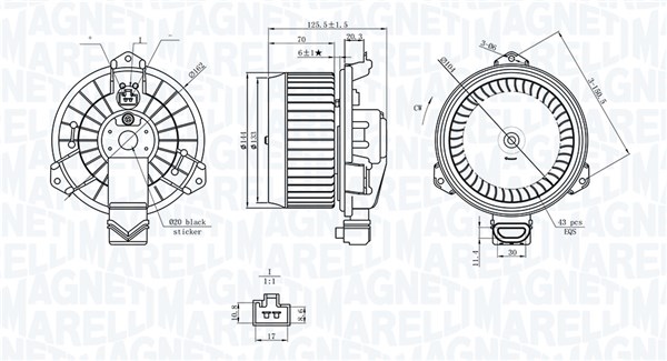 069412749010, Vnitřní ventilátor, Vnitřní ventilátor, MAGNETI MARELLI, 71743151, 74150-63J00, 87103-0D110, 87103-0D111, 87103-52120, 87103-52121, 1.16.12285, 34432, 87727, 884507, AB354000S